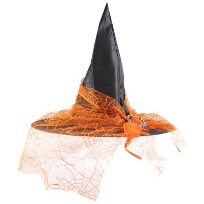 Шляпа ведьмы с  брошью оранжевая  (39 см)