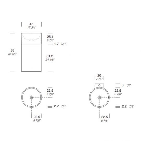 Раковина напольная NOORTH Milldue edition ROMA I 45х45x88 см слив в пол, корпус Mezza Fiamma, вставка Platino, раковина Bianco opaco схема 2