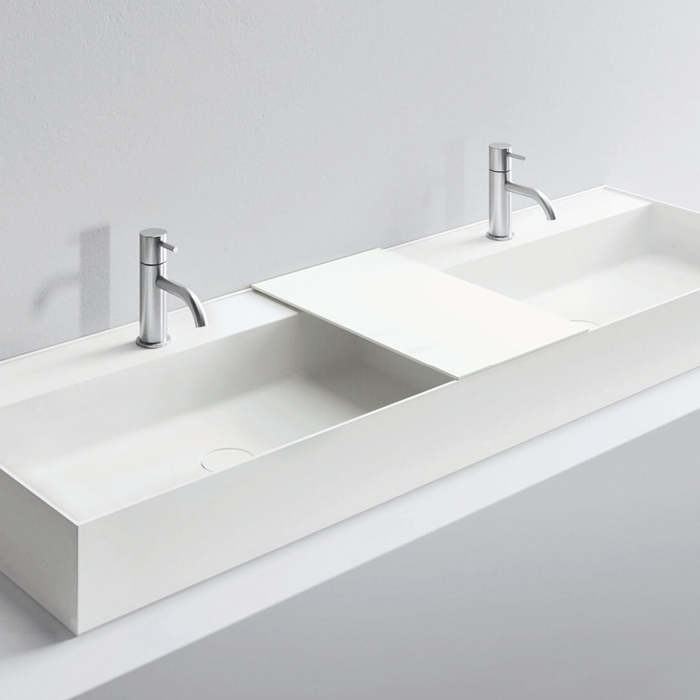 Изображение Раковина накладная двойная NOORTH Milldue edition MAN 144 144,5х47,2х12 смиз CRISTALPLANT  с 1 отв для смесителя, цвет белый матовый