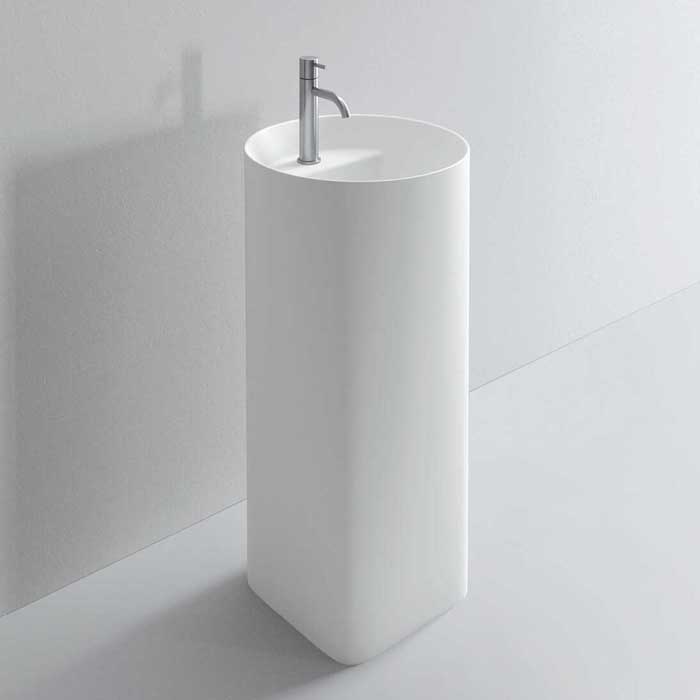 Изображение Раковина напольная NOORTH Milldue edition AZUMA 88 44х44x88 см из CRISTALPLANT слив в пол, 1 отв для смесителя, цвет белый матовый