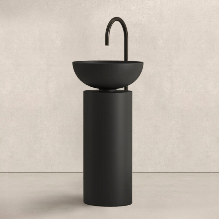 Раковина напольная NOORTH Milldue edition SABA 45 45х45x90 см слив в пол, цвет Nero (цемент чёрный матовый)