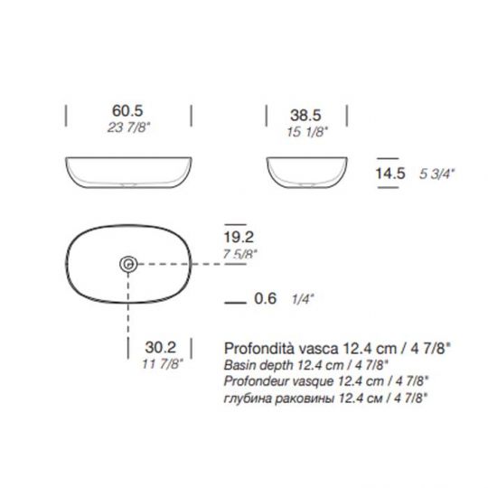 Раковина накладная NOORTH Milldue edition DEN E60 60,5х38,5х14,5 см из керамики, цвет белый глянцевый схема 2