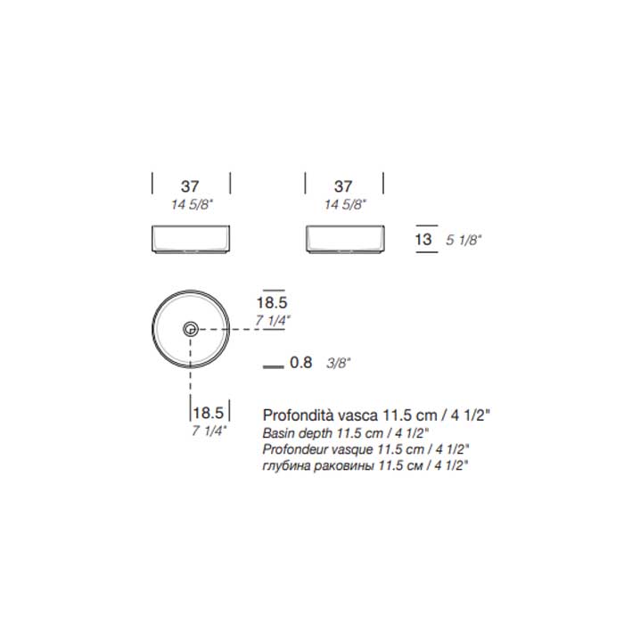 Раковина накладная NOORTH Milldue edition BASIC C37 37х37х13 см круглая из CERAMILUX цвет белый матовый ФОТО
