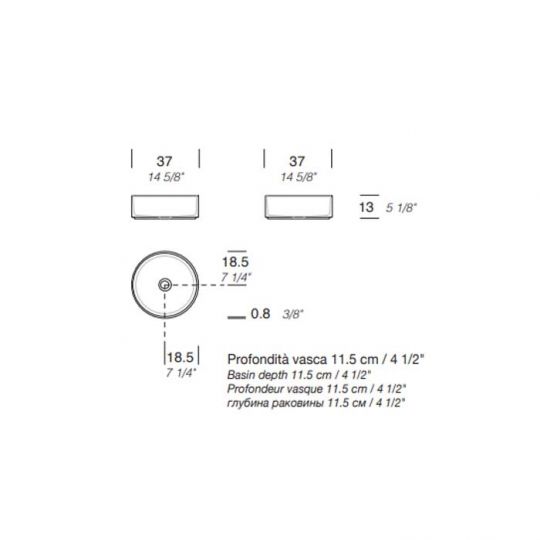 Раковина накладная NOORTH Milldue edition BASIC C37 37х37х13 см круглая из CERAMILUX цвет белый матовый схема 2