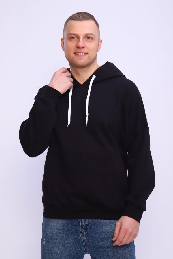 Худи футер двухнитка с тонким начесом Арт. 1009 [черный]