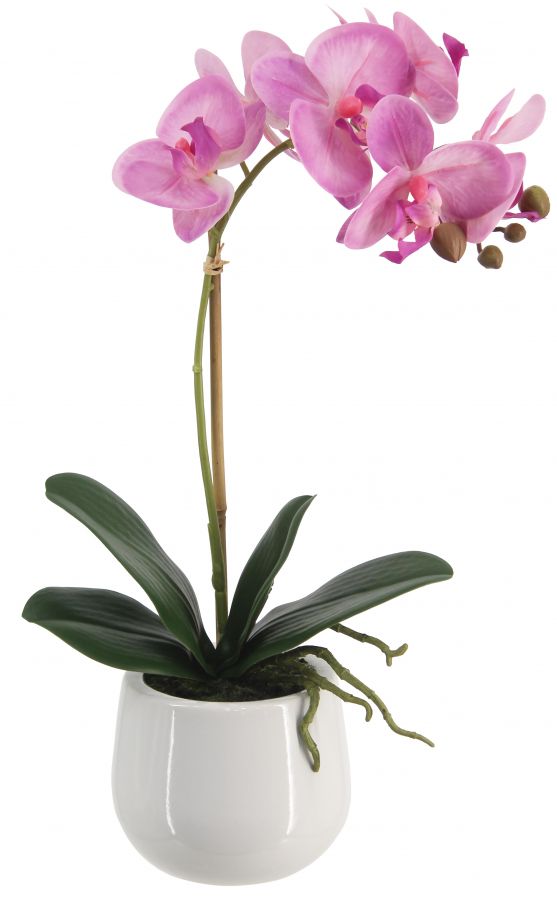 Искусственная орхидея в керамическом горшке, высота 43 см, цвет светлая фуксия, количество соцветий 1