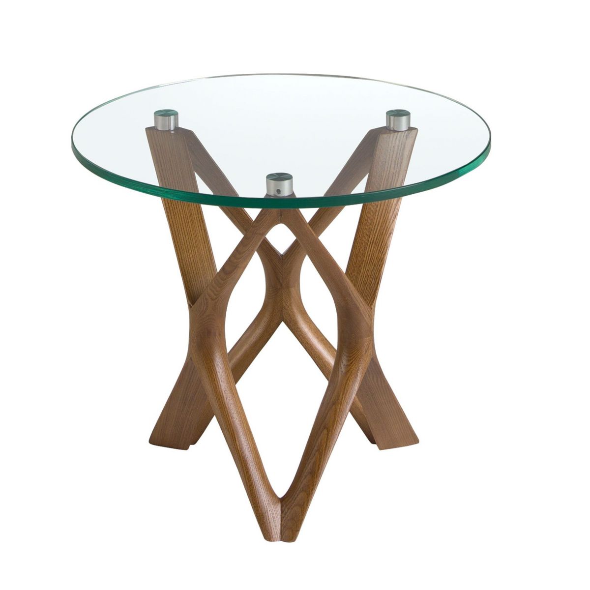 Круглый приставной столик 2127/LT17192 из закаленного стекла и ореха Круглый приставной столик 2127/LT17192 из закаленного стекла и ореха
