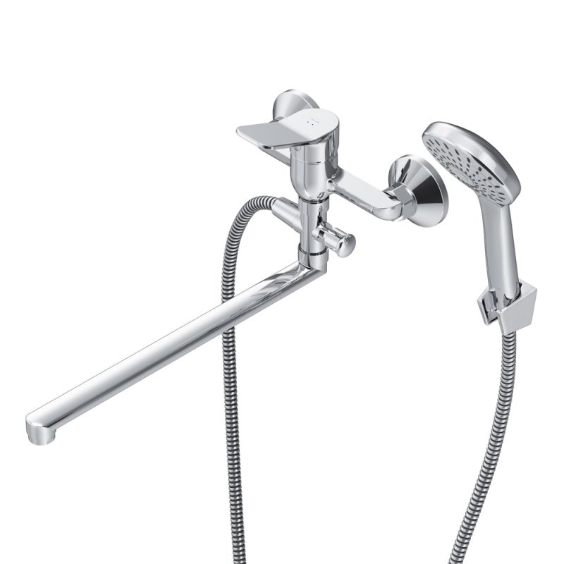 Смеситель для ванны и душа с длинным изливом и душевым набором AM.PM X-Joy F85A90100, хром