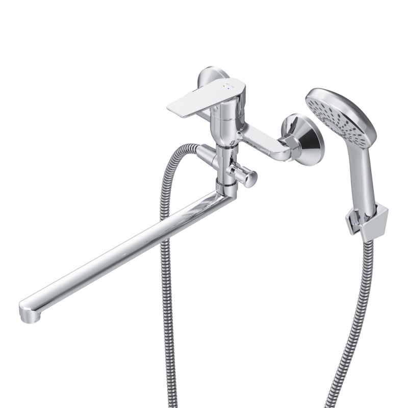 Смеситель для ванны и душа с длинным изливом и душевым набором AM.PM Gem F90A90100, хром