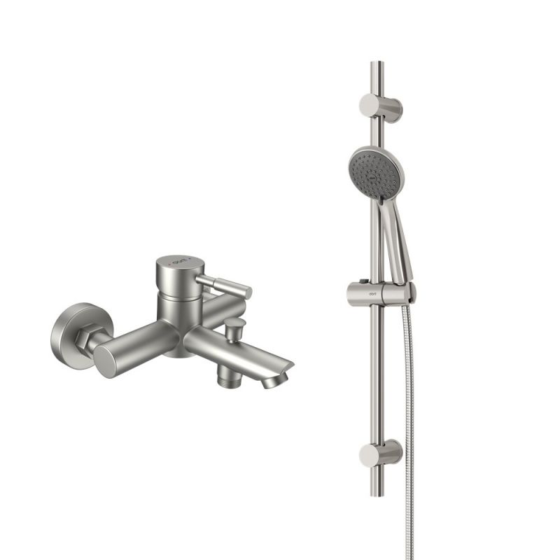 Смеситель для ванны и душа с душевым комплектом Dorff Logic NEW D0103030SS, нержавеющая сталь