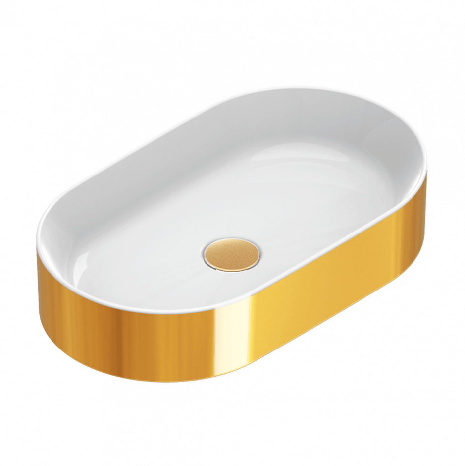 Изображение Раковина настольная Catalano Gold&Silver Zero Oro-Bianco 0122600042 60х35 см без отв. под смеситель покрытие Cataglaze+