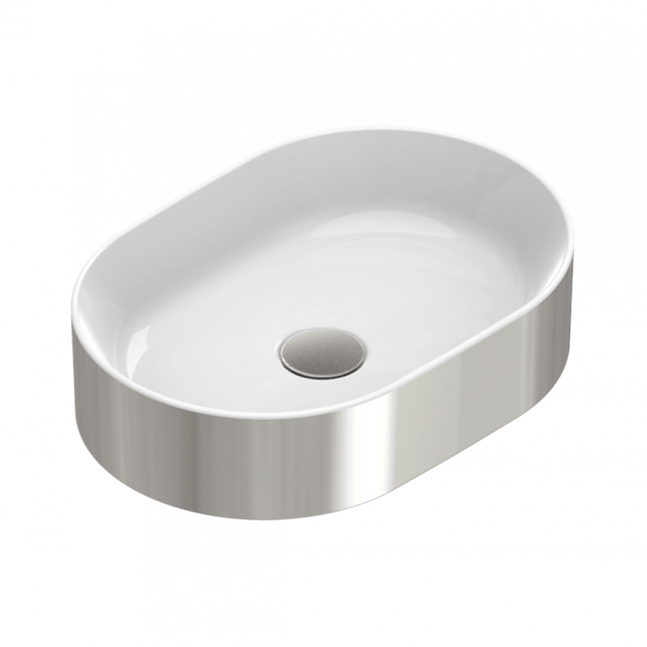 Изображение Раковина настольная Catalano Gold&Silver Zero Argento-Bianco 0122500041 без перелива 50x35 h12 без отв. под смеситель покрытие Cataglaze+