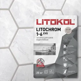 Затирочная Смесь Litokol Litochrom 1-6 Evo 25кг LE.100 Пепельно-Белый, Цементная для Затирки Швов Плитки от 1 до 6 мм / Литокол Литохром Эво.