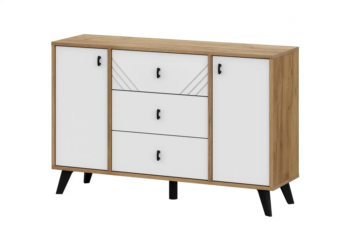 "Байкал" Комод 3 ящика двухстворчатый Дуб Золотой/Белый матовый