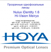 HOYA Nulux IDentity  STRX 1,6 Hi-Vision Meiryo-  линзы по технологии Freeform