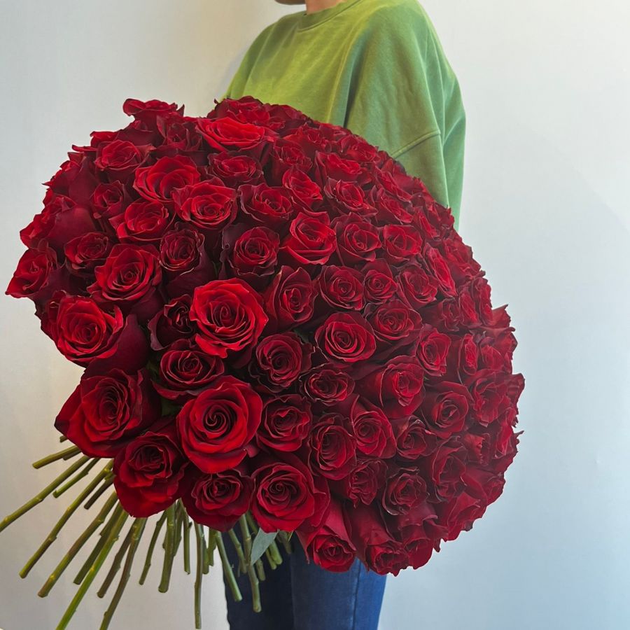 101 красная роза 60 см/оформление под ленту