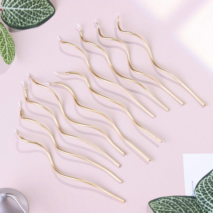 Свечи для торта витые «Серпантин», 10 шт., коктейльные, золотые, 15 см