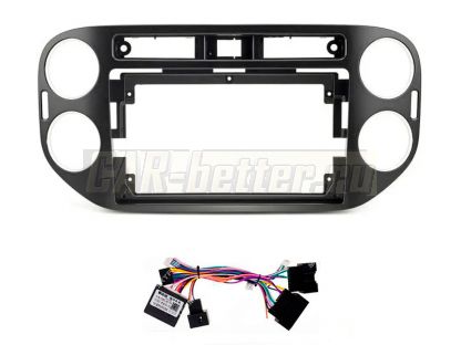 Рамка переходная и проводка Volkswagen Tiguan 2007-2015, серая, для Ownice, Teyes, Mekede (OL-9908-2)