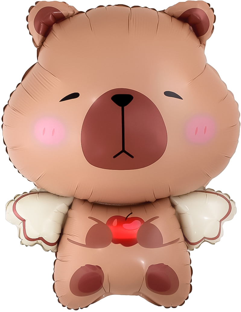 Капибара с крылышками и яблочком на палочке шар фольгированный с воздухом