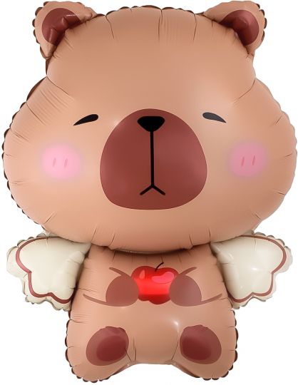 Капибара с крылышками и яблочком на палочке шар фольгированный с воздухом