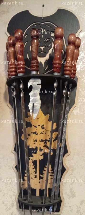 Щит деревянный, 6 шампуров и вилка-нож