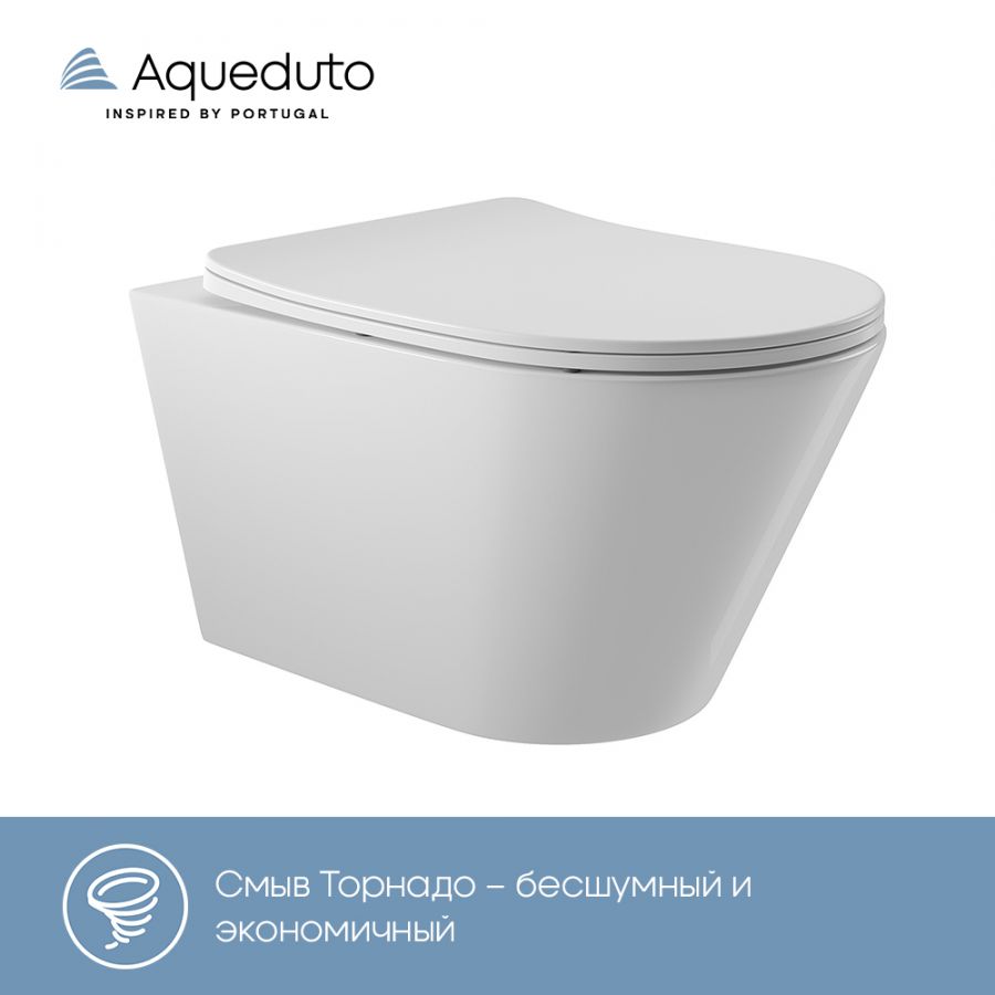 Aqueduto CONE Унитаз подвесной 525*360 безободковый, сиденье с микролифтом, белый глянцевый