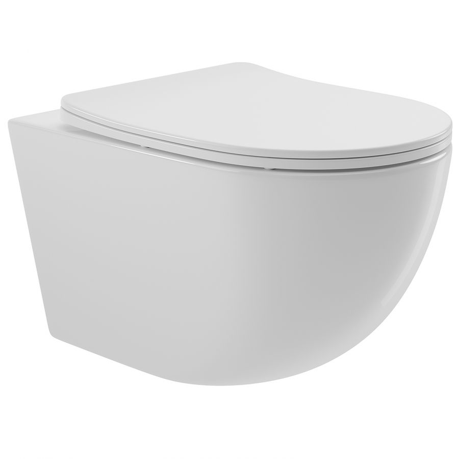Aqueduto OVO Унитаз подвесной 525*360 безободковый, сиденье c микролифтом, белый глянцевый