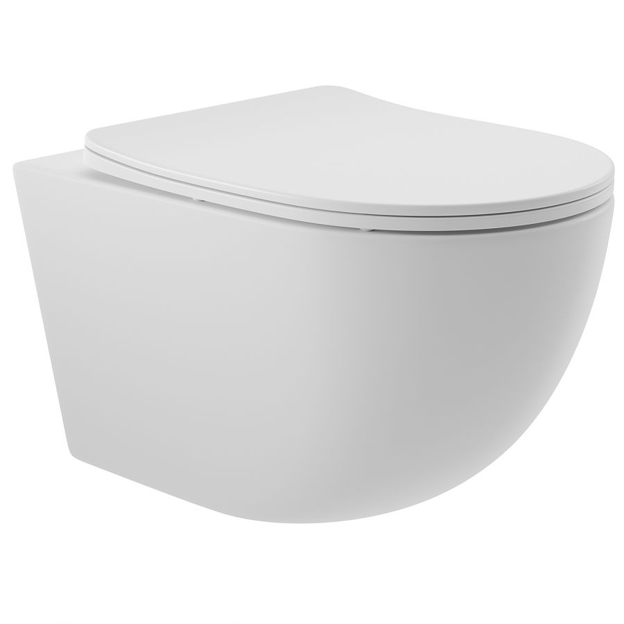 Aqueduto OVO Унитаз подвесной 525*360 безободковый, сиденье с микролифтом, Белый