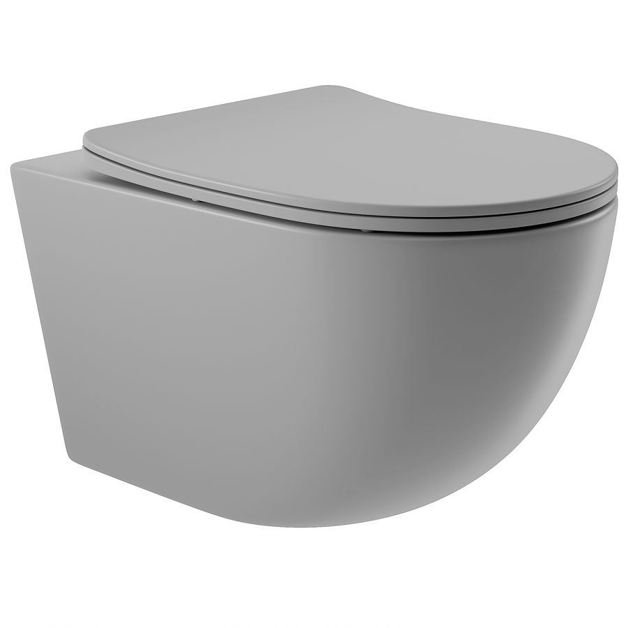 Aqueduto OVO Унитаз подвесной 525*360 безободковый, сиденье с микролифтом, Серый