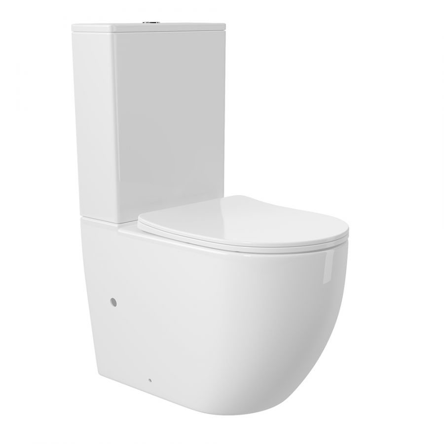 Aqueduto комплект: OVO Plus Унитаз напольный 610*360 безободковый с бачком, Tornado,  сиденье с микролифтом, белый глянцевый