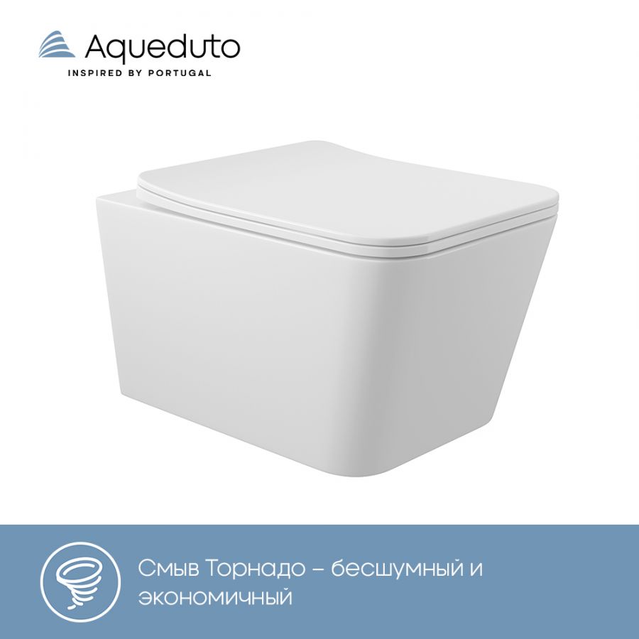 Aqueduto MACIO Tornado Унитаз подвесной 520*370 безободковый, Tornado, сиденье с микролифтом, белый глянцевый