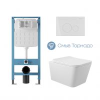 Aqueduto комплект: TECNICA Novo Система инсталляции для подвесного унитаза, CIRCULO Novo Панель смыва, белый глянцевый, MACIO Tornado Унитаз подвесной 520*370 безободковый, Tornado, сиденье с микролифтом, белый глянцевый