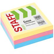 Блок самоклеящийся (стикеры) STAFF, 50×50 мм, 300 листов, 3 цвета, 127145