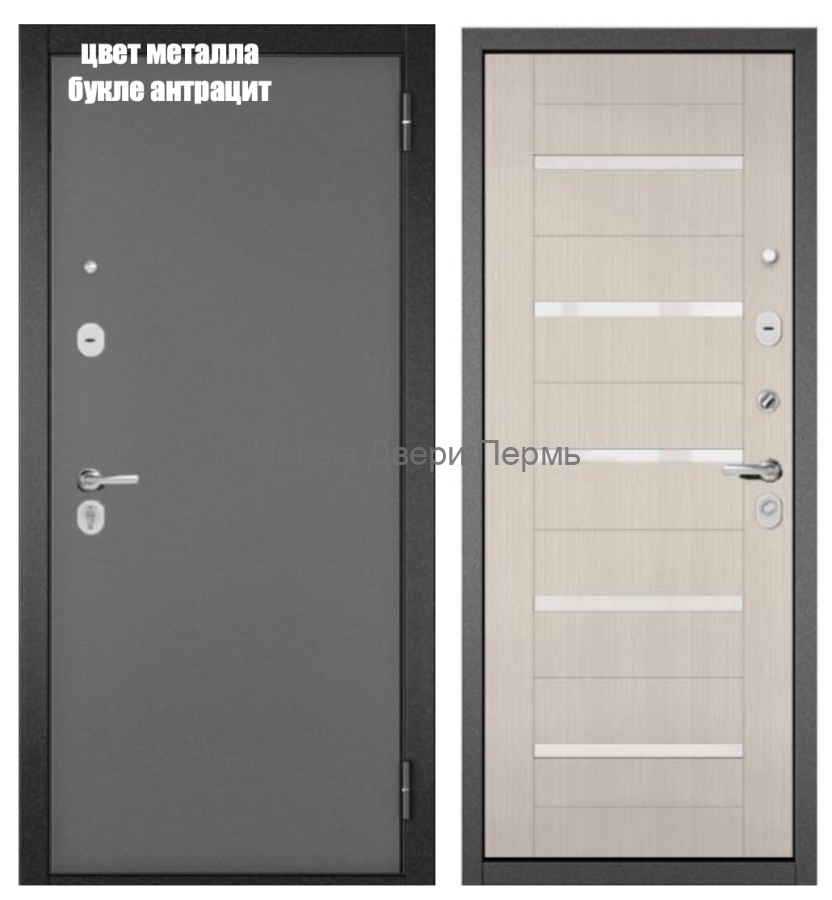 Входная дверь TRUST ECO MP 90 Антрацит Букле Бьянко Ларче