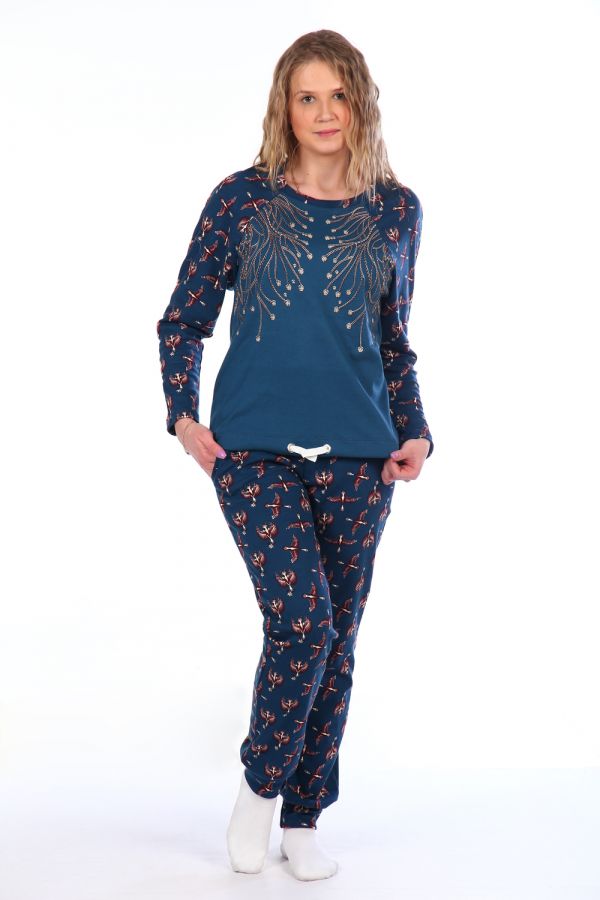 Женский домашний костюм с брюками и кофтой 146 [синий]