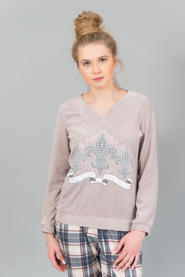 Женский домашний костюм с брюками и кофтой 178 [розовый]