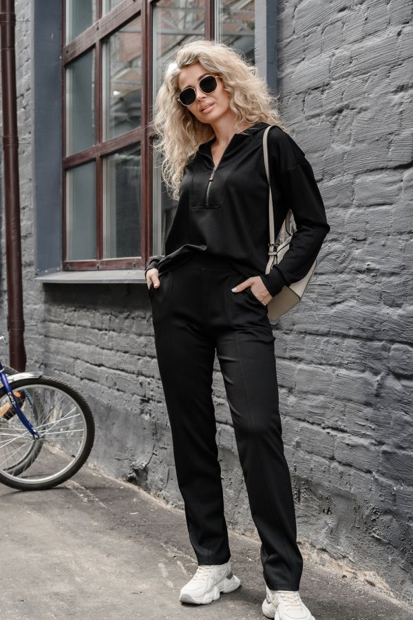 Костюм спортивный без начеса на молнии 43065 [черный]