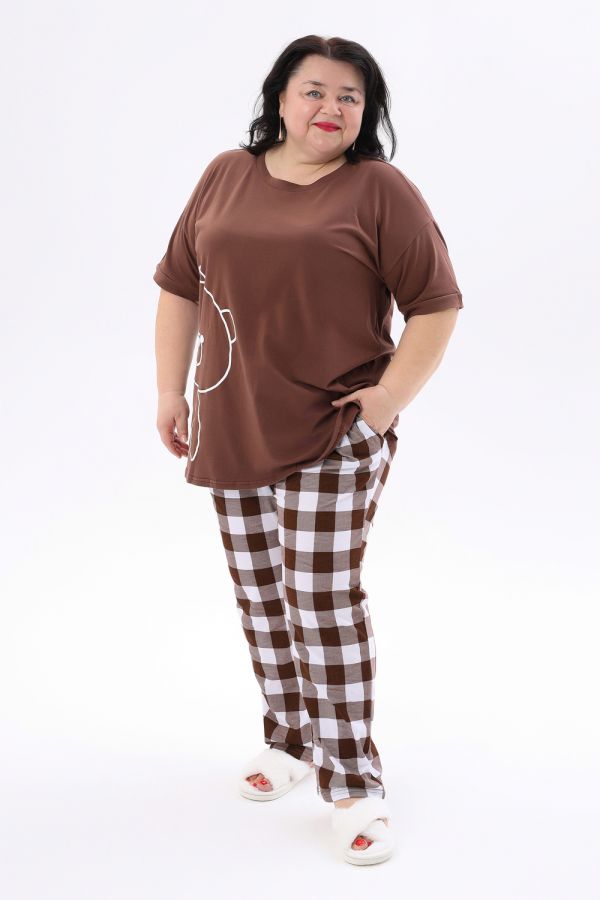 Пижама больших размеров с брюками Мишка [коричневый]