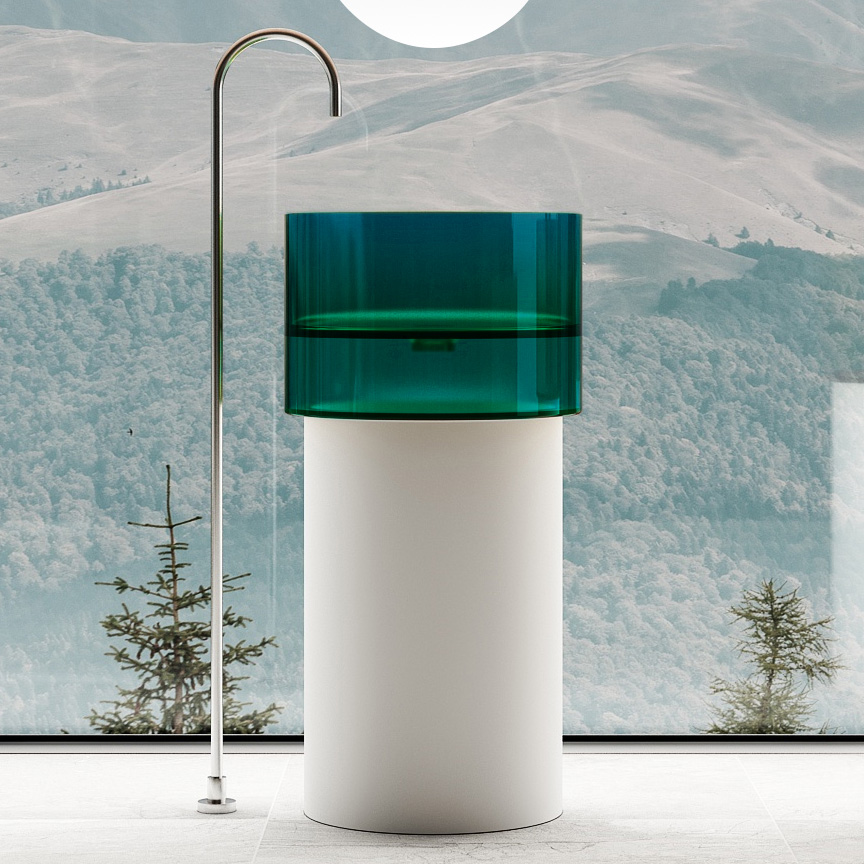 Раковина отдельностоящая прозрачная ABBER Kristall AT2701White-Aquamarin-H Белый/Бирюзовый