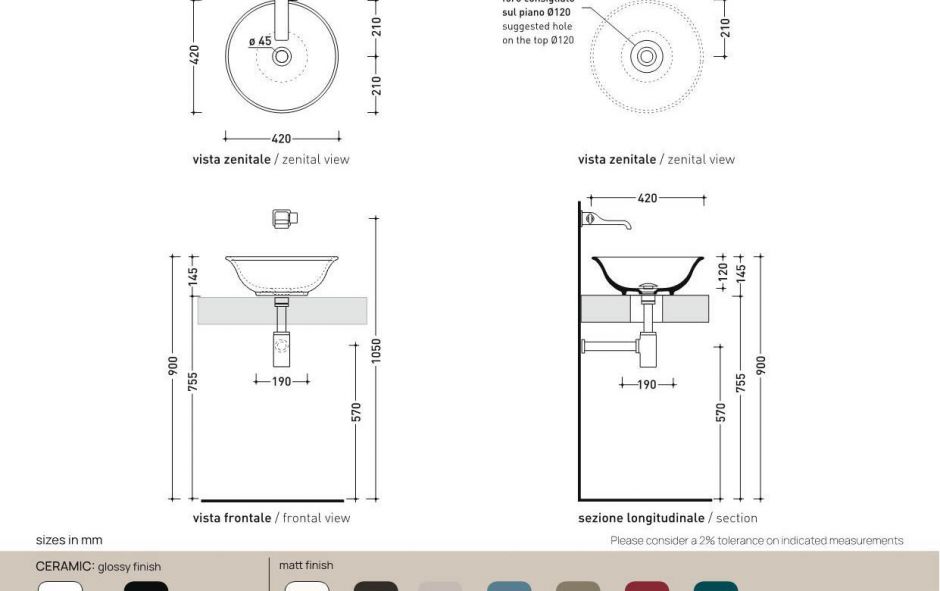 Накладная раковина Flaminia Boll 42 Countertop Basin 42х42 ФОТО