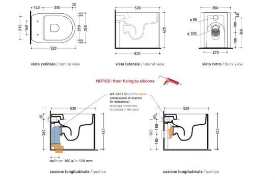 Напольный приставной унитаз Flaminia Astra Back To Wall WC схема 3