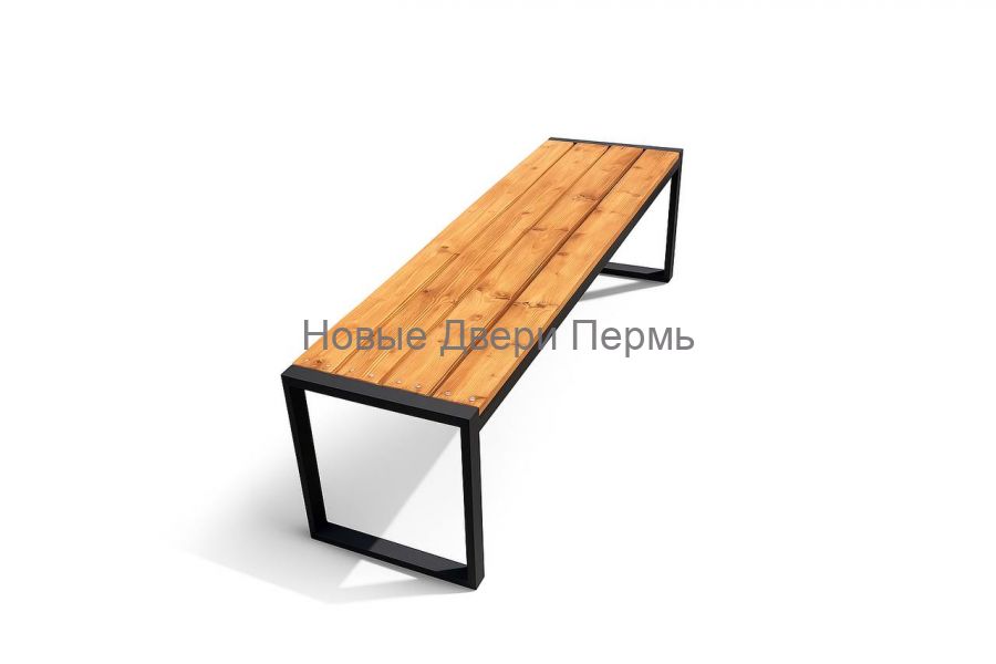 Лавка металлическая с деревянным сиденьем 147×40×40 см — каркас сталь, планкен хвойный, цвет тик