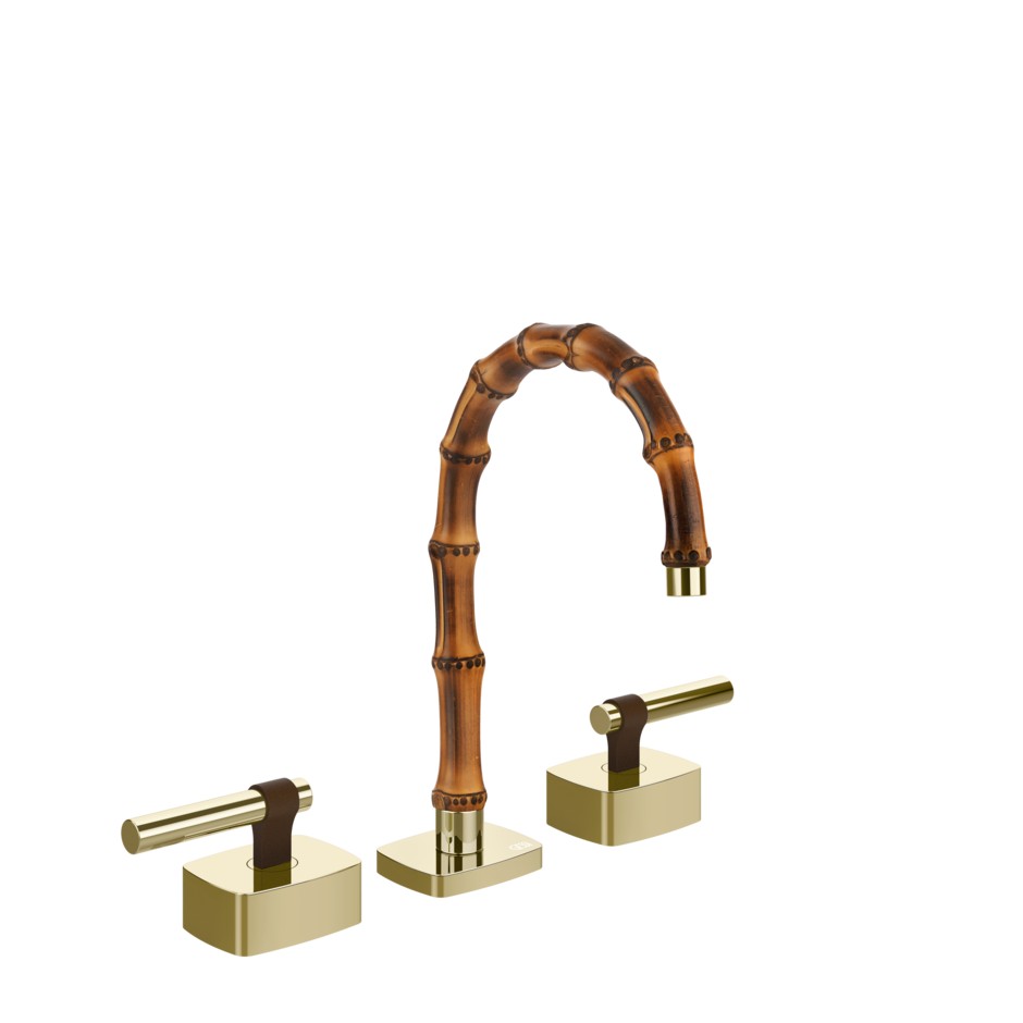 Смеситель для раковины Gessi Jacqueline 77011 с низким изливом и металлическим Г-образным вентилем на 3 отверстия ФОТО