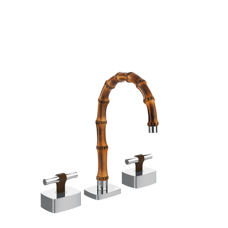 Смеситель для раковины Gessi Jacqueline 77013 с низким изливом и металлическим Т-образным вентилем на 3 отверстия