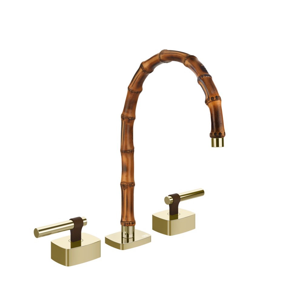 Смеситель для раковины Gessi Jacqueline 77015 со средним изливом и металлическим Г-образным вентилем на 3 отверстия ФОТО