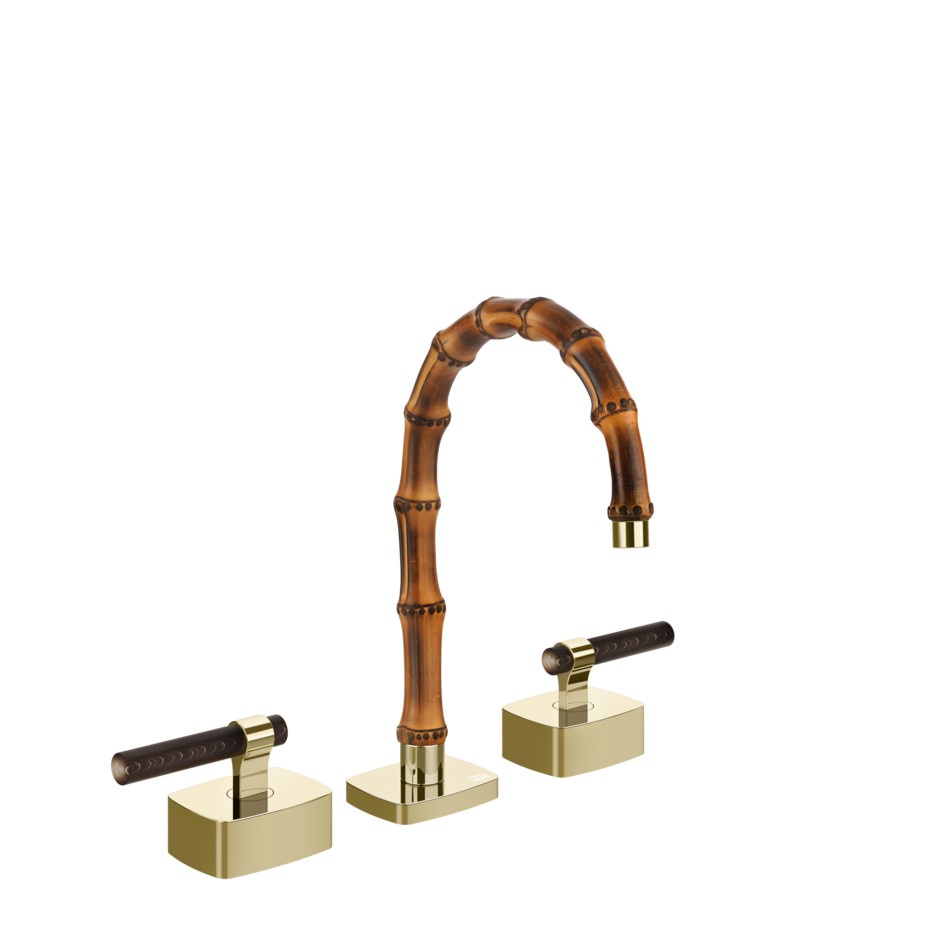 Смеситель для раковины Gessi Jacqueline 77211 с низким изливом и Г-образным вентилем под дерево на 3 отверстия ФОТО