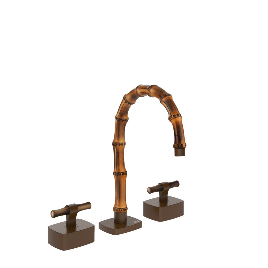 Смеситель для раковины Gessi Jacqueline 77213 с низким изливом и Т-образным вентилем под дерево на 3 отверстия