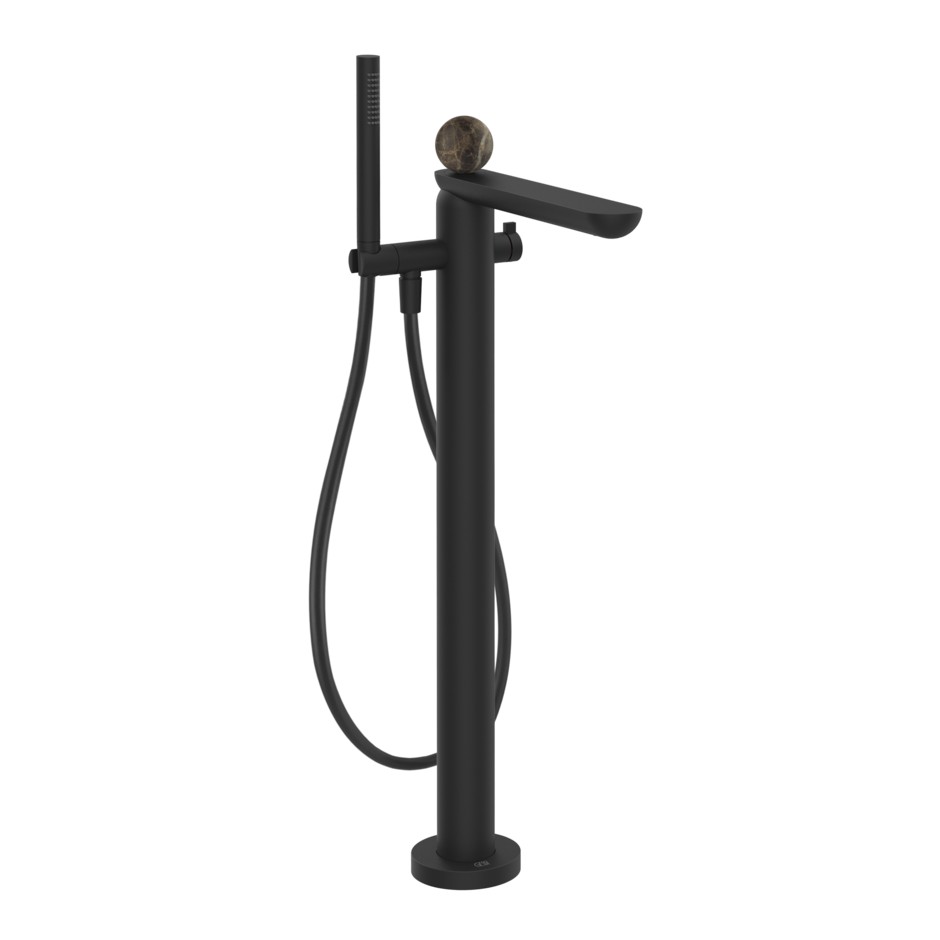 Смеситель для ванны Gessi Perle 74129 напольный с ручным душем и переключателем с вентилем из камня Emperador Dark ФОТО