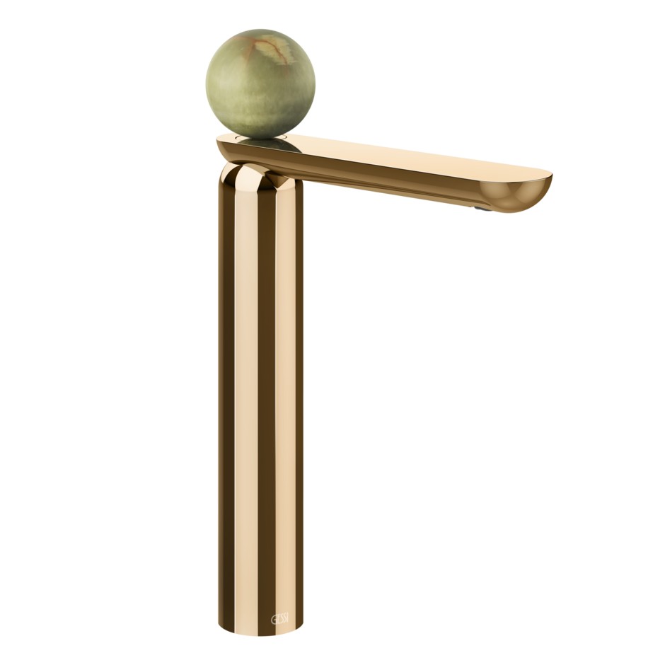 Фото Смеситель для раковины Gessi Perle 74504 высокий без донного клапана с вентилем из камня Onyx Green