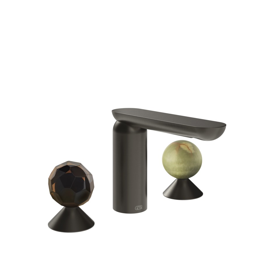 Смеситель для раковины Gessi Perle 74255 без донного клапана с вентилями-сферами из муранского стекла Sfaccettato и камня Onyx Green